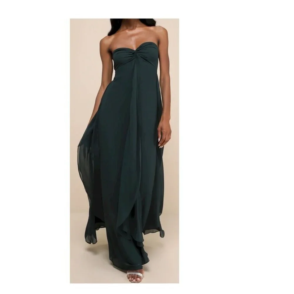 Lulu's Dark Teal Blue Green Maxi Dress - Picture 2 of 15